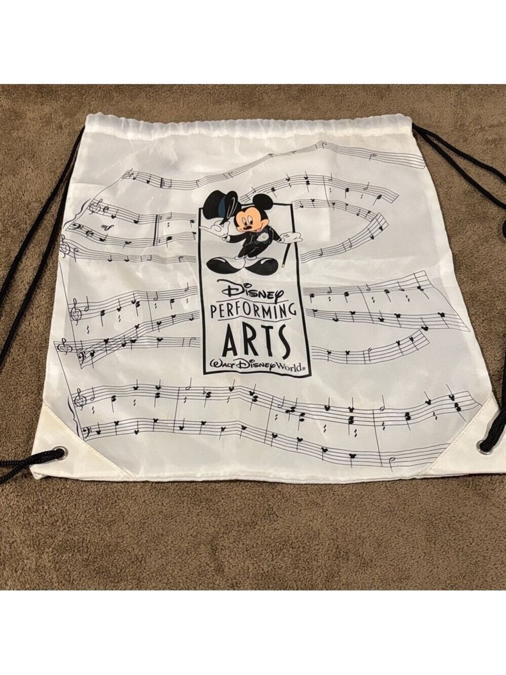 Disney White Drawstring Bag with Musical Mickey Design